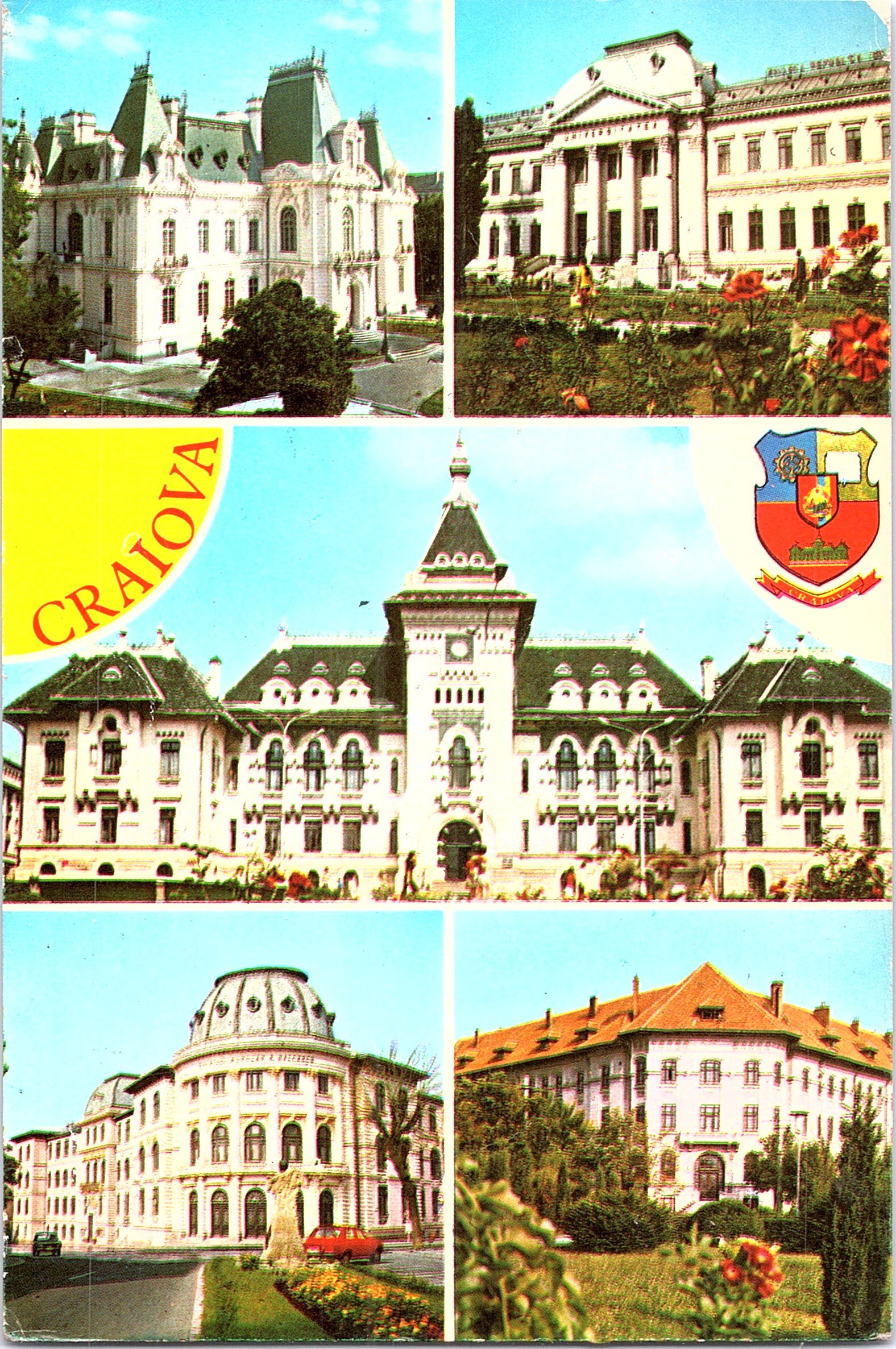 Craiova: 1. Muzeul de artă; 2. Universitatea; 3. Consiliul popular județean; 4. Liceul Nicolae Bălcescu; 5. Liceul Frații Buzești