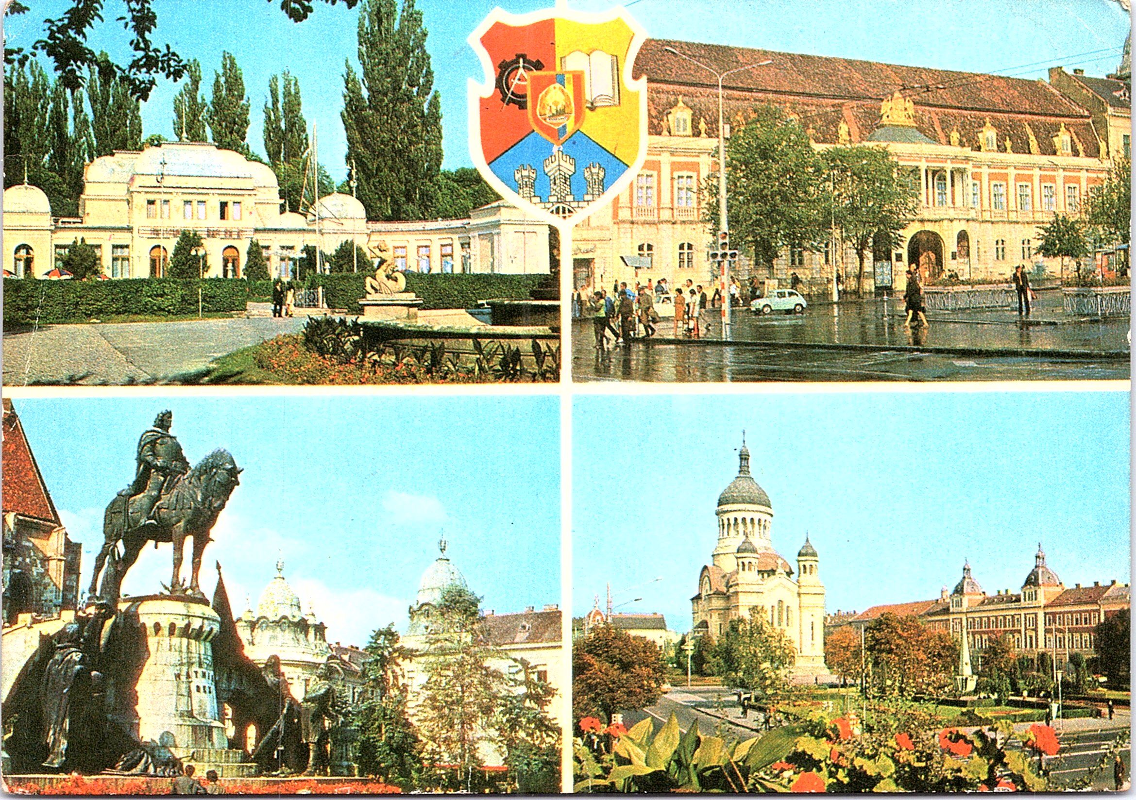 CLUJ-NAPOCA - 1. Cazinoul. 2. Muzeul de Artă. 3. Statuia lui Matei Corvin. 4. Piața Victoriei