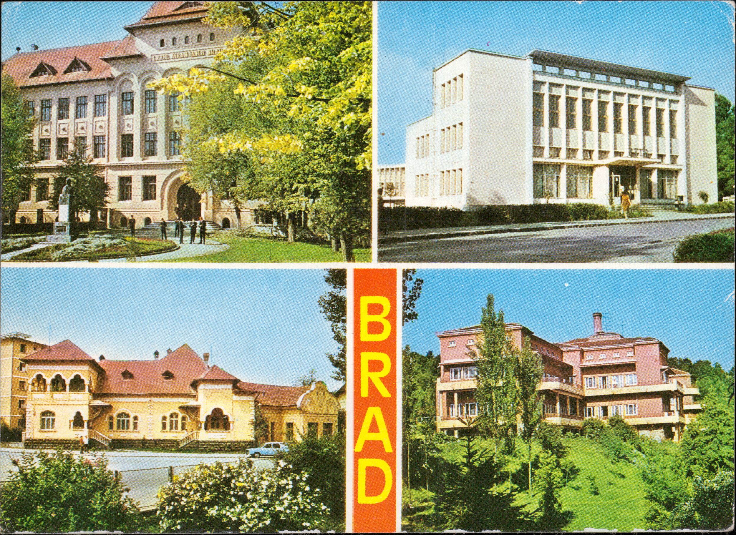 Jud. Hunedoara: 1. Liceul „Avram Iancu”; 2. Oficiul P.T.T.R.; 3. Biblioteca orășenească; 4. Sanatoriul