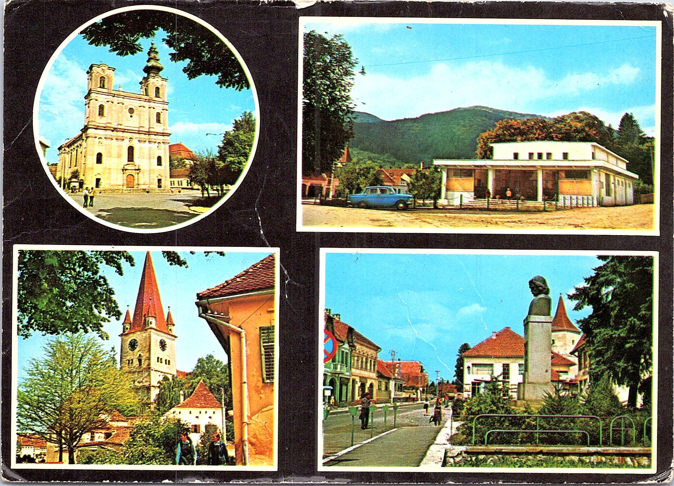 Județul Sibiu; Dumbrăveni- vedere; Săliște- cinematograful; Cisnădie- Biserica Cetate; Avrig- vedere