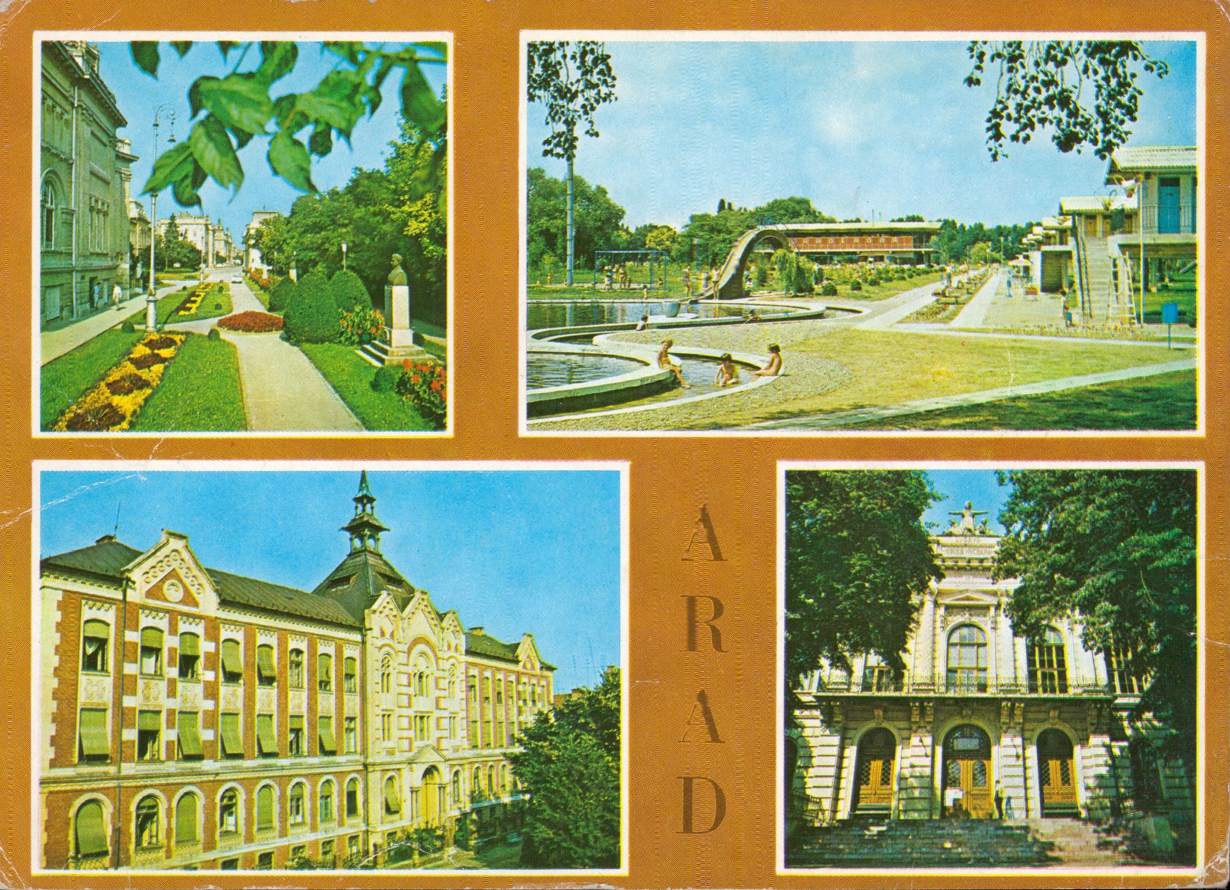 Arad - 1. Piața Enescu; 2. Ștrandul; 3. Spitalul Matern; 4. Liceul „Ioan Slavici”