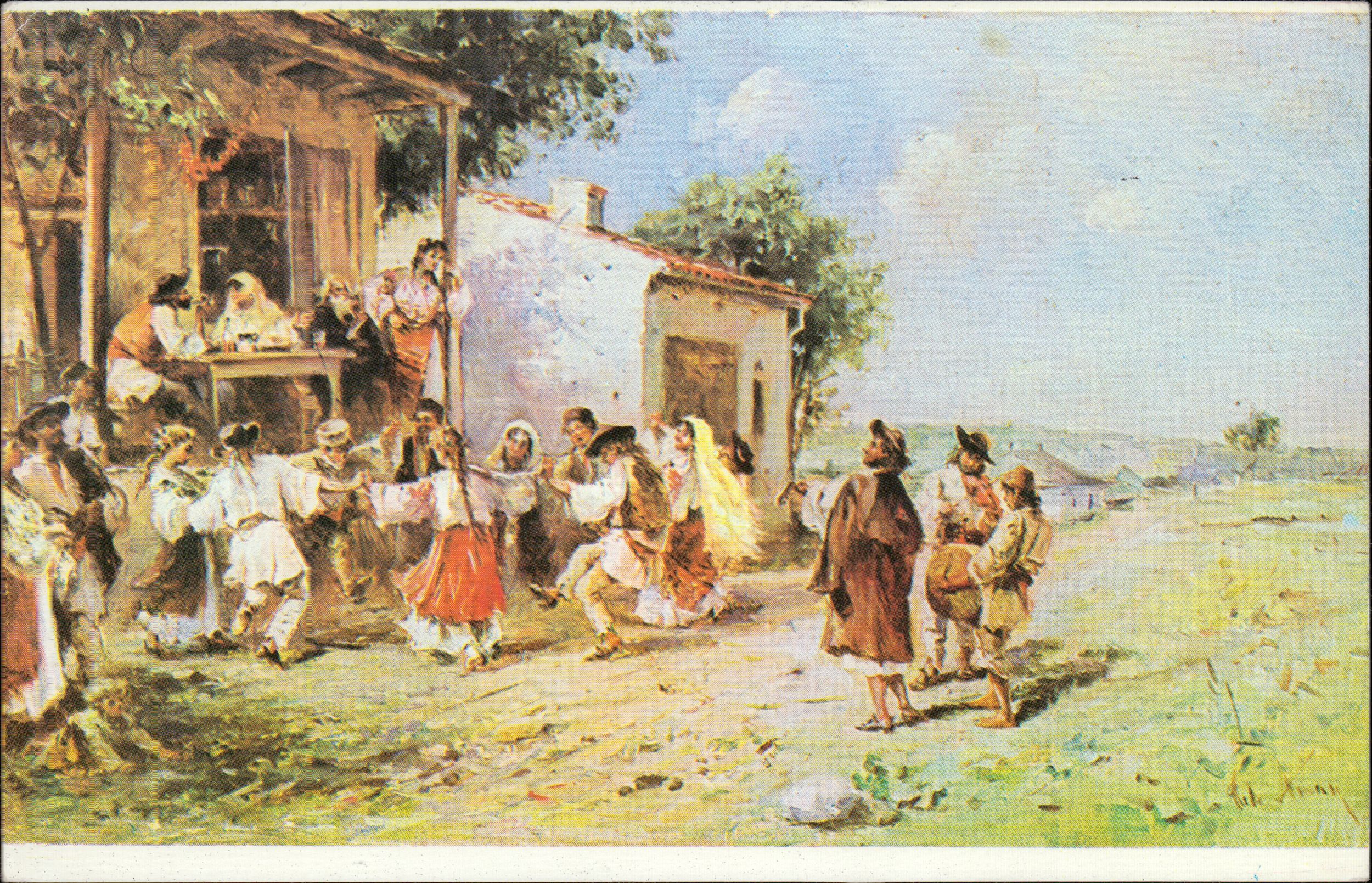 Theodor Aman (1831-1891) - Joc la țară (0,140 x 0,238 cm) - ulei/lemn, nedatat
