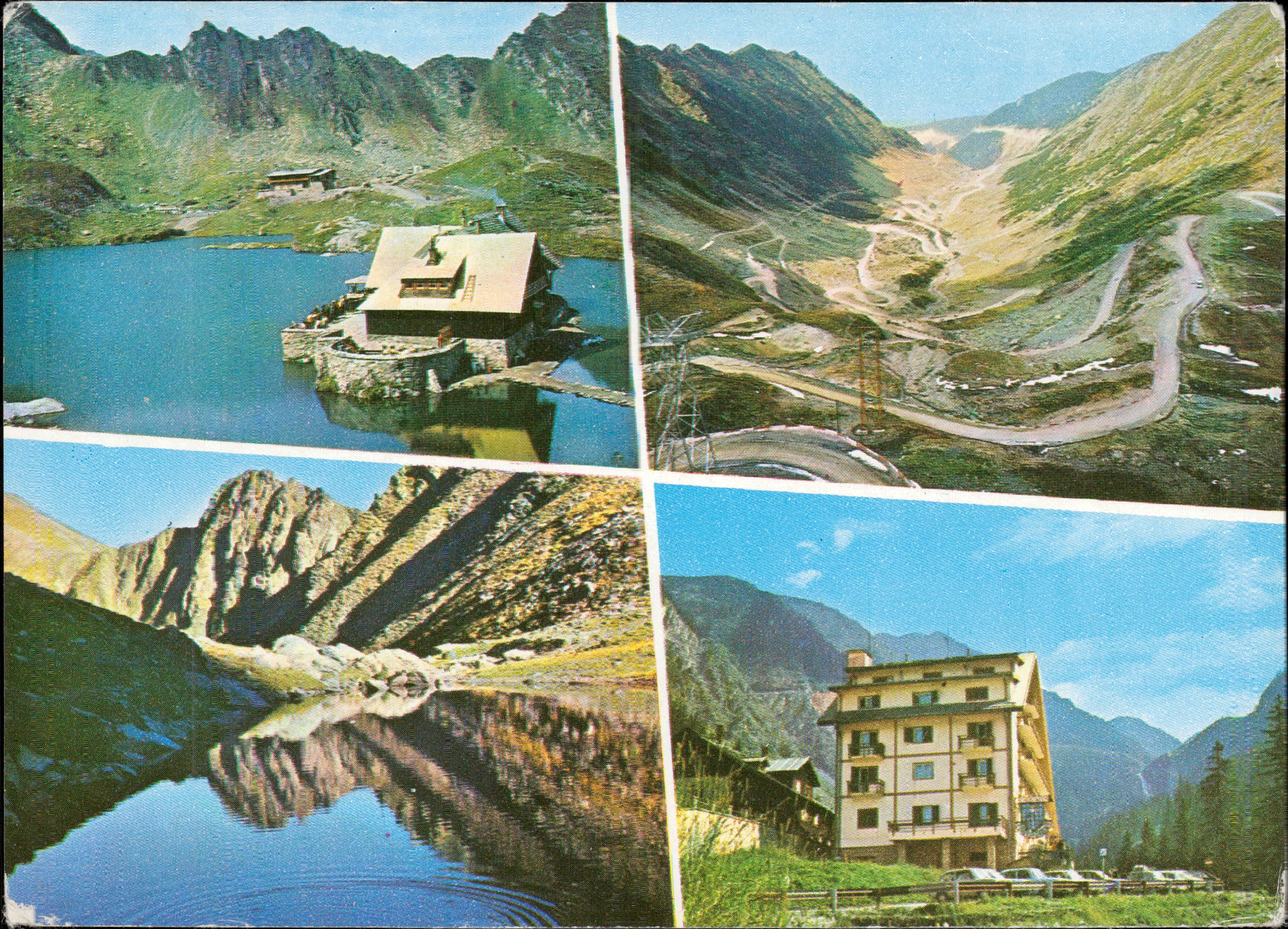 Munții Făgăraș: 1. Cabana „Bâlea Lac”, 2. Traseul „Transfăgărășan”, 3. Lacul „Avrig”, 4. Cabana „Cascada”