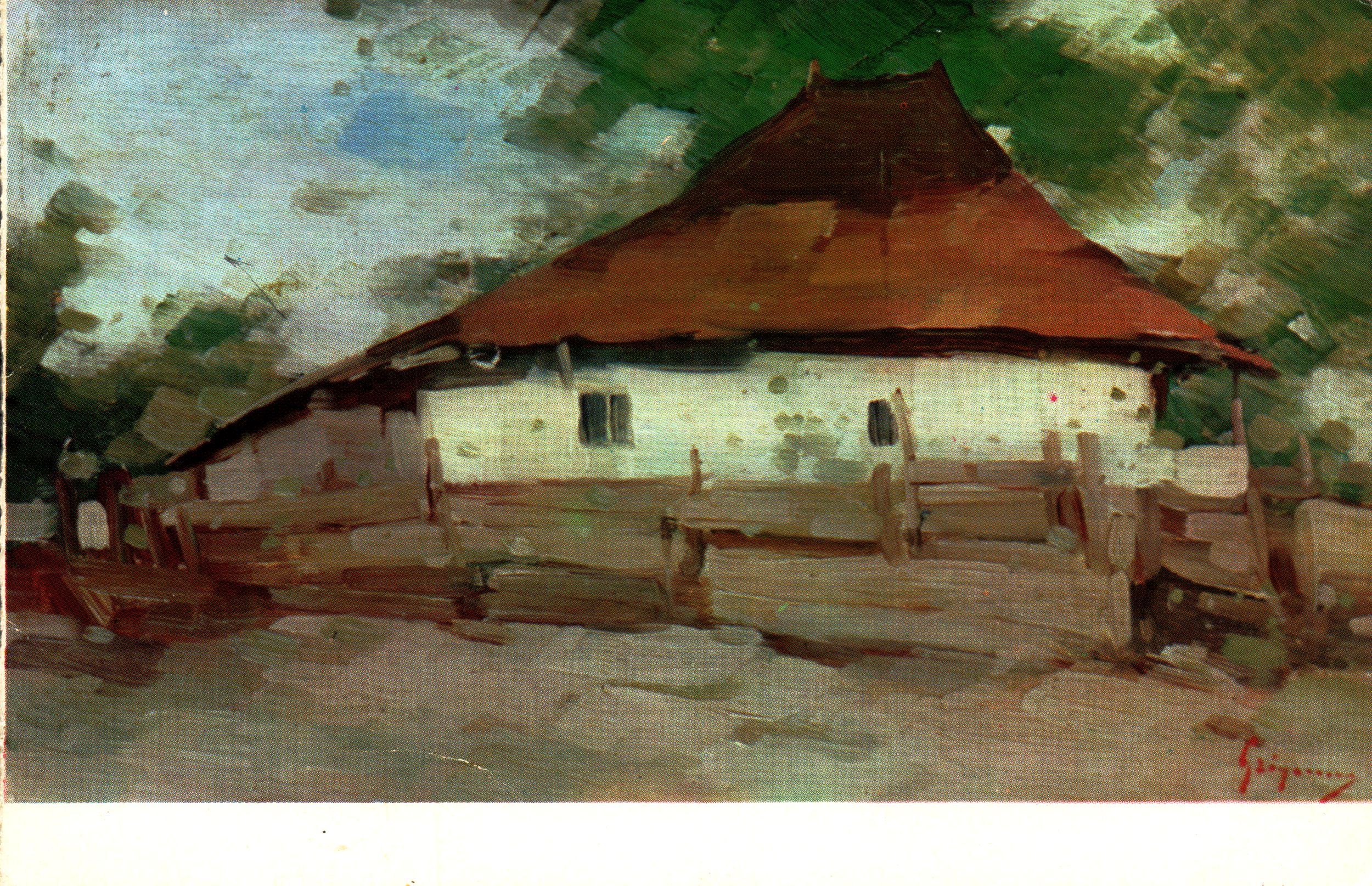 Pictură cu casă tradițională de Nicolae Grigorescu