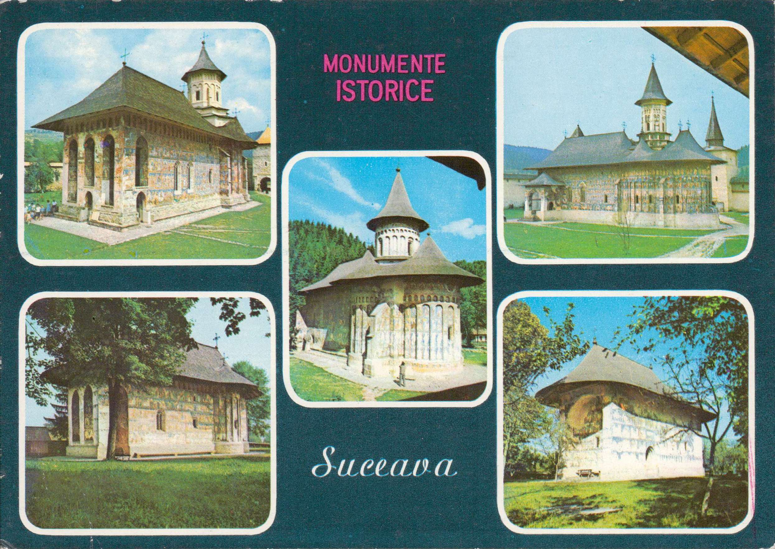 1. Mănăstirea Vatra Moldoviței 2. Mănăstirea Sucevița 3. Mănăstirea Voroneț 4. Mănăstirea Gura Humorului 5. Biserica Arbore